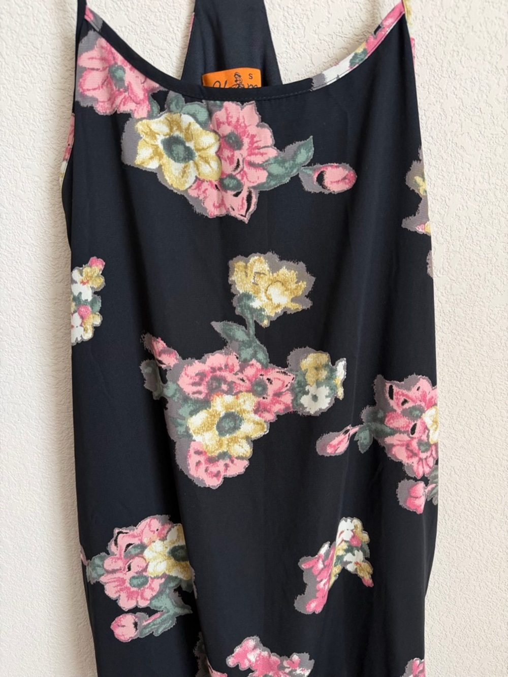 Slip Dress Black Floral Crochet Lace Hem Mini Lined Spaghetti Strap Size S Voom - Picture 9 of 13